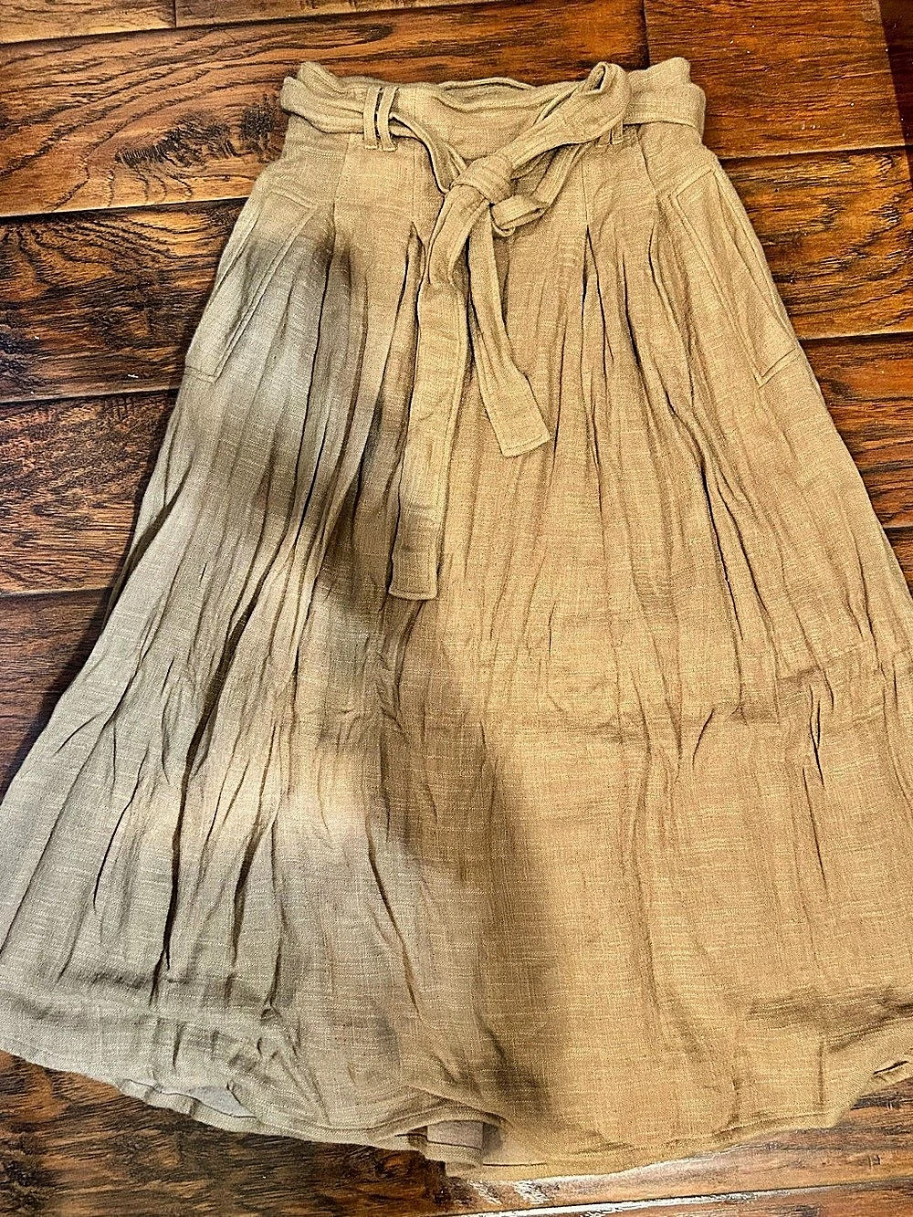 Moon River Linen Blend Tie-Belt Midi Skirt Maxi Skirt Brown Medium
